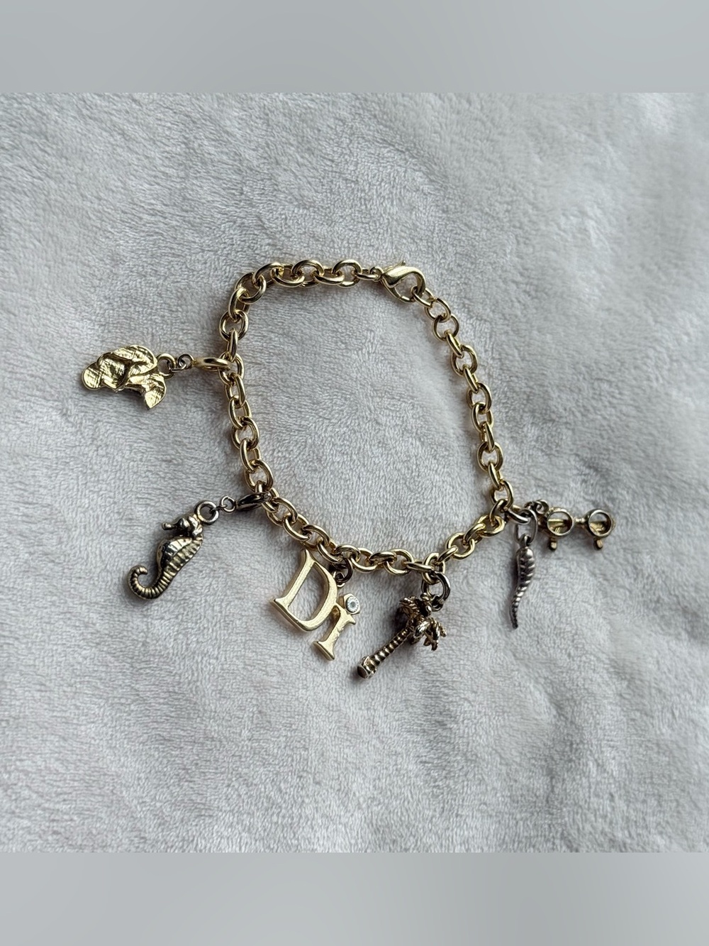 Vintage Dior Charm Bracelet , Coastal Cowgirl Jewelry Gold Toned Retro